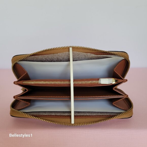 COACH Pebble Leather Zip-Around Accordion Wallet with Back-Slip Pocket-Buttercup - Picture 13 of 16